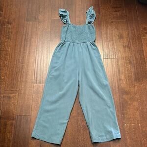 Pink Lily Linen Blend Jumpsuit with Ruffle Straps and Smocked Chest, Size Small